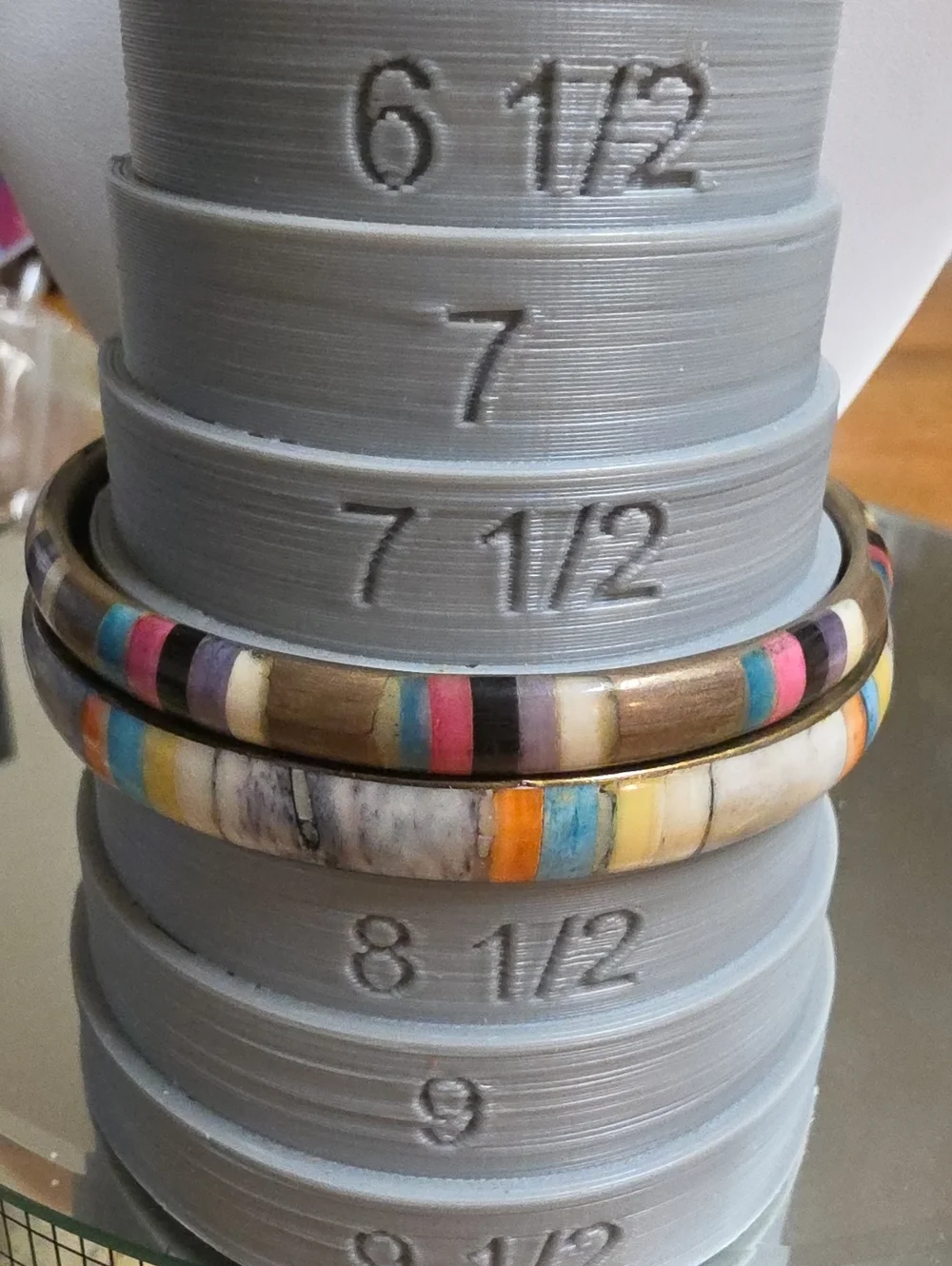 Vintage Brass and Bone Inlay Bangle Bracelets Set - Stacked Multicolor
